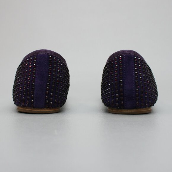 Tory Burch Ladies 10 Purple Suede Leather Crystals Strass Bow Ballet Shoes Flats - Picture 3 of 12